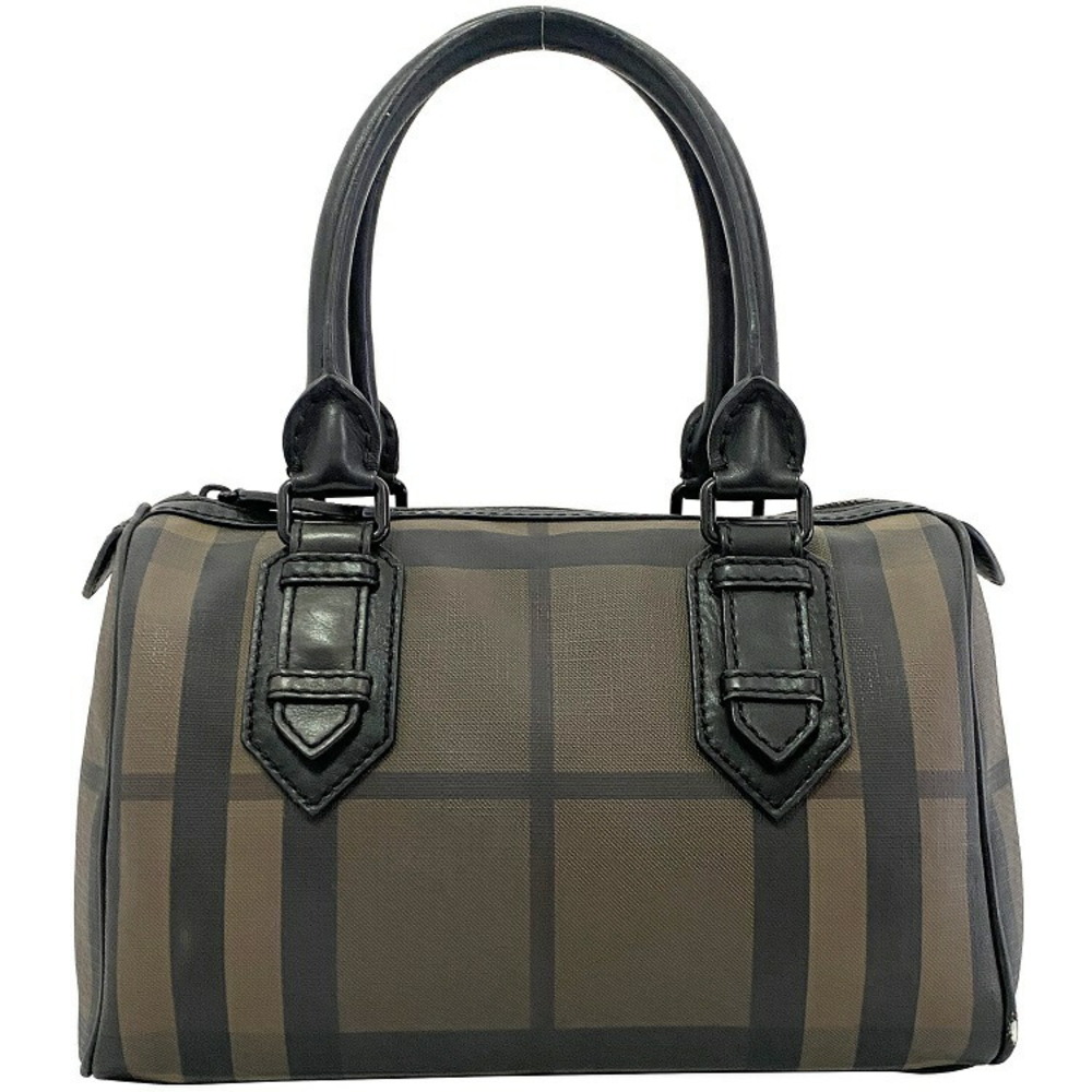 Burberry Boston Bag Brown Black Handbag Leather Nova Check All over Logo